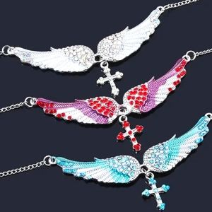 4 colors: Spread Angelic Wings & cross charm Necklace